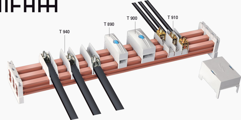 Conexões trifásicas com tampa protetora para cabos